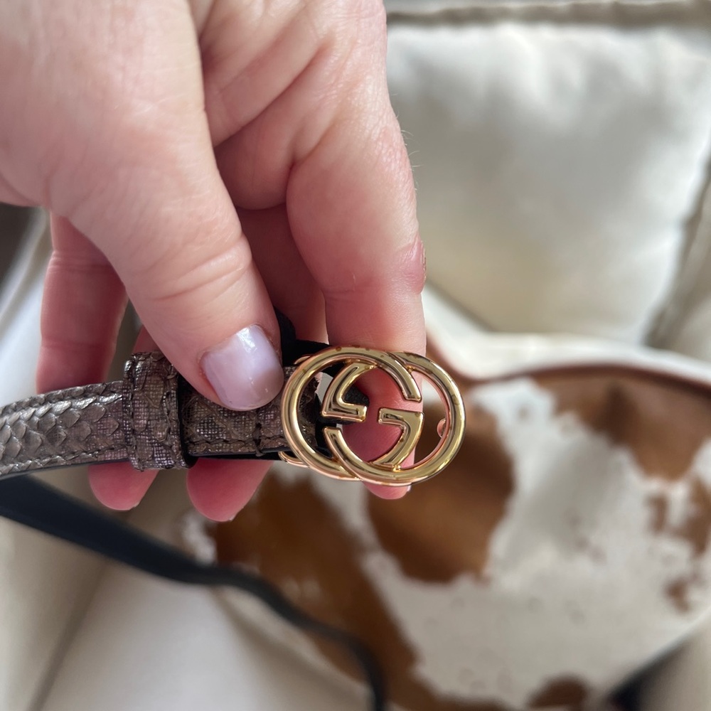 Gucci SnakeSkin Elegant Brown and Cream Designer Belt